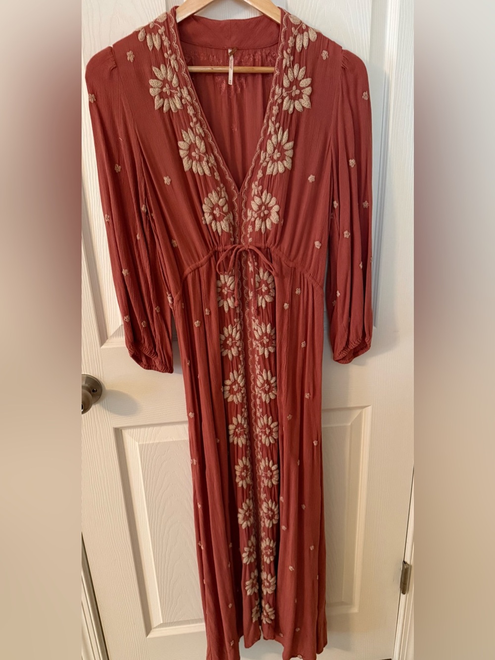 Free People Embroidered Rust Floral Maxi Dress